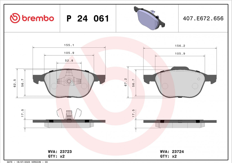 Kit de plaquettes de frein BREMBO P 24 061 – Essieu avant