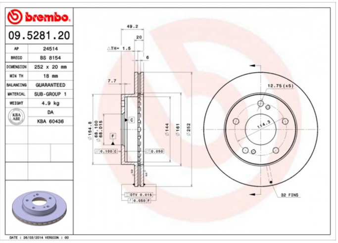 BREMBO Disque de frein 09.5281.20