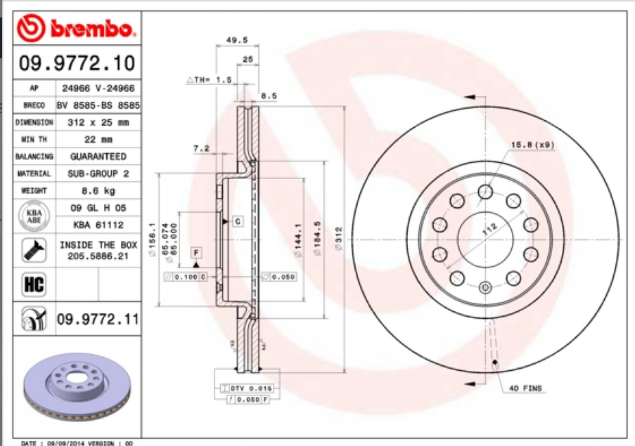 Disque de frein BREMBO 09.9772.11