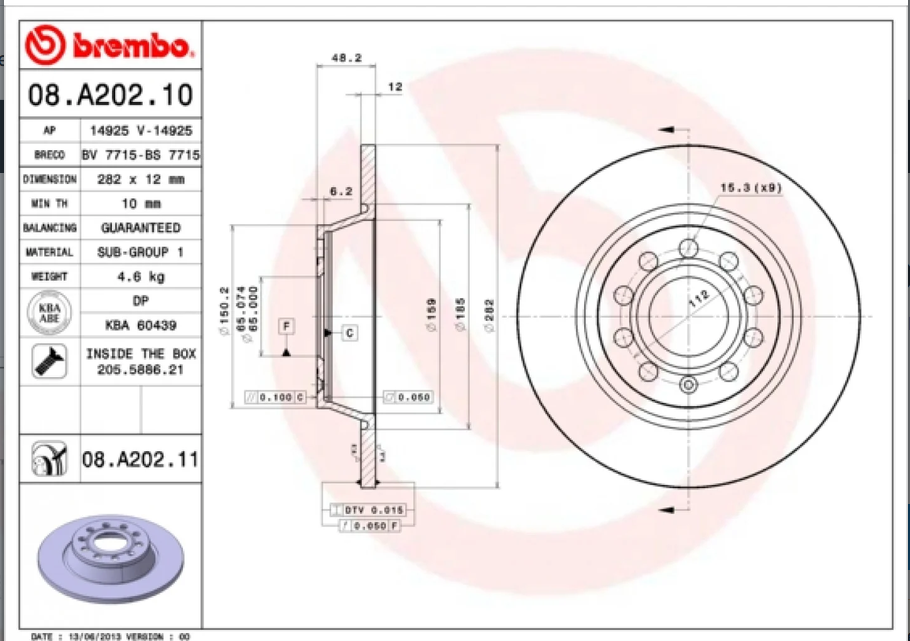 Disque de frein BREMBO 08.A202.11