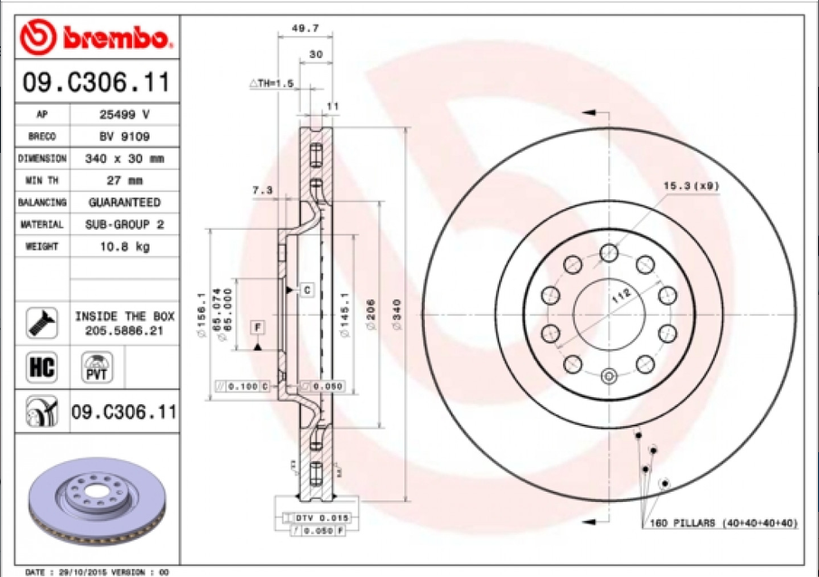 Disque de frein BREMBO 09.C306.11