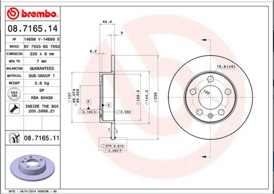 Disque de frein BREMBO 08.7165.11