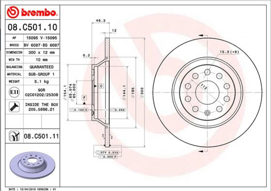 Disque de frein BREMBO 08.C501.11