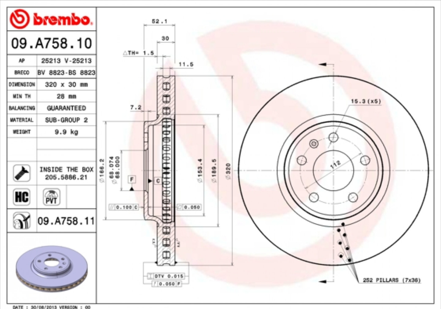 Disque de frein BREMBO 09.A758.11