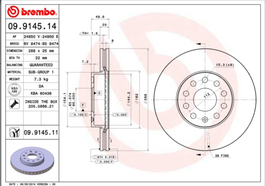 Disque de frein BREMBO 09.9145.11