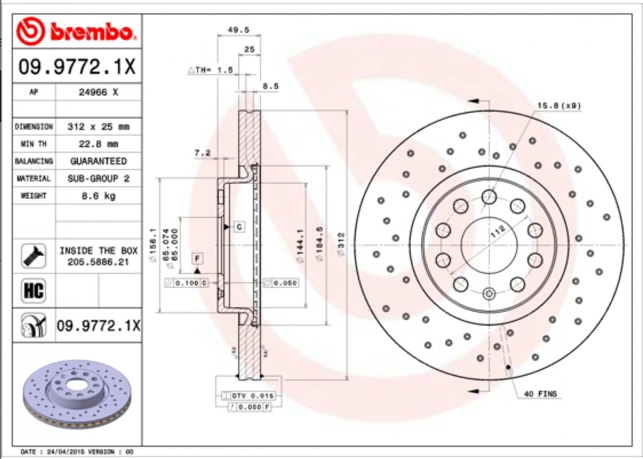 Disque de frein BREMBO 09.9772.1X