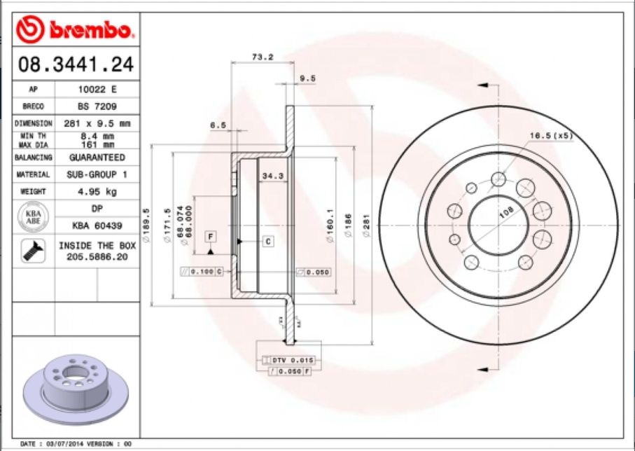 Disque de frein BREMBO 08.3441.24