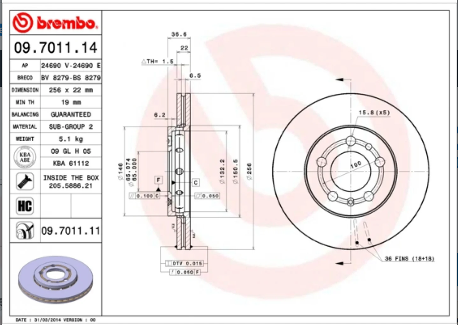 Disque de frein BREMBO 09.7011.11