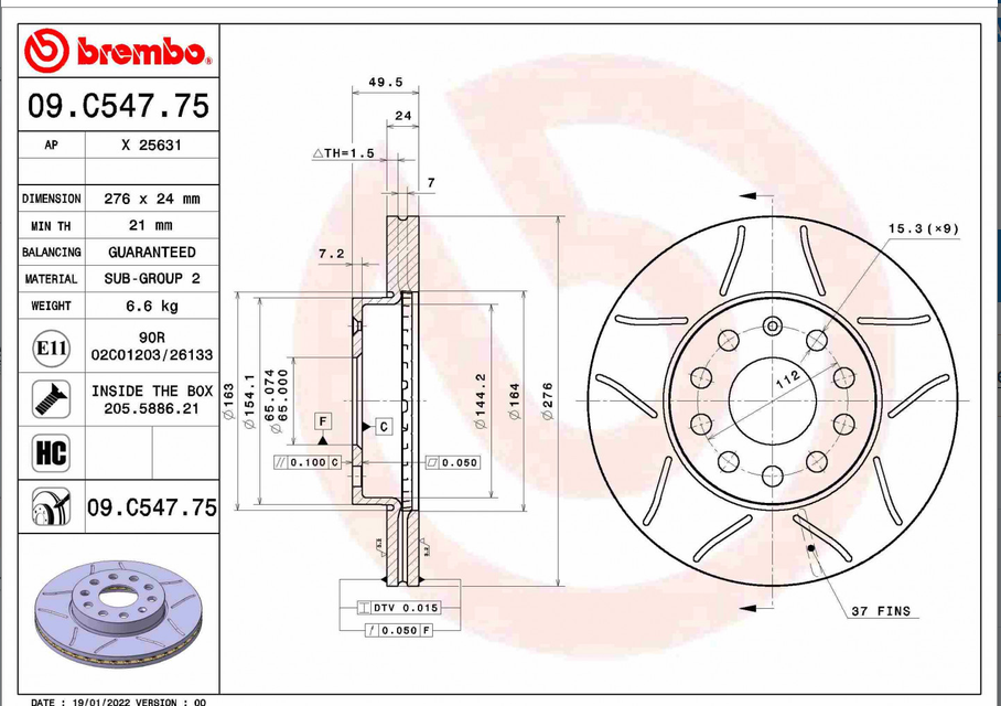 Disque de frein BREMBO 09.C547.75