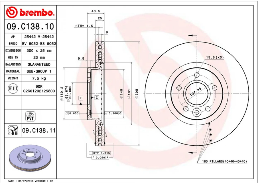 Disque de frein BREMBO 09.C138.11
