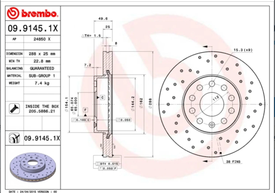 Disque de frein BREMBO 09.9145.1X