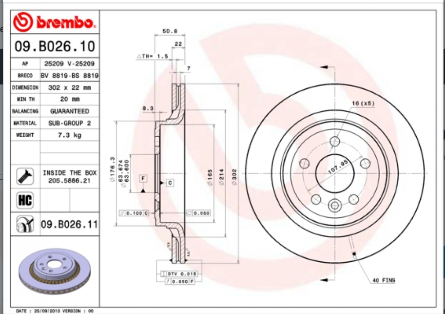 Disque de frein BREMBO 09.B026.11