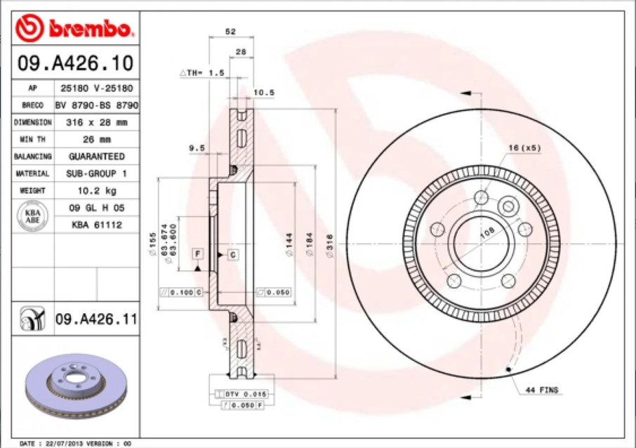 Disque de frein BREMBO 09.A426.11