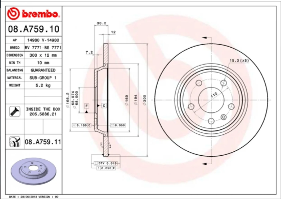 Disque de frein BREMBO 08.A759.11