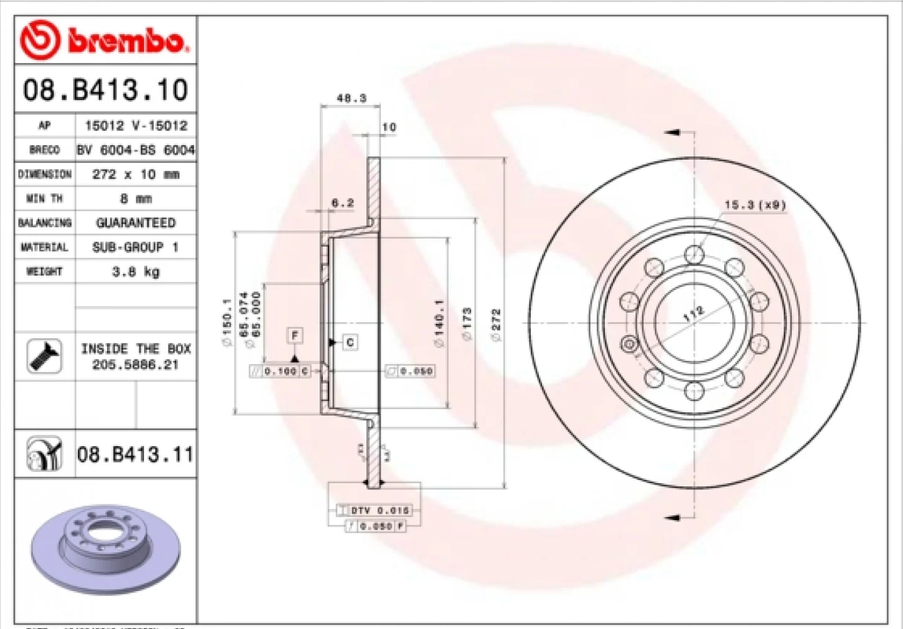 Disque de frein BREMBO 08.B413.11