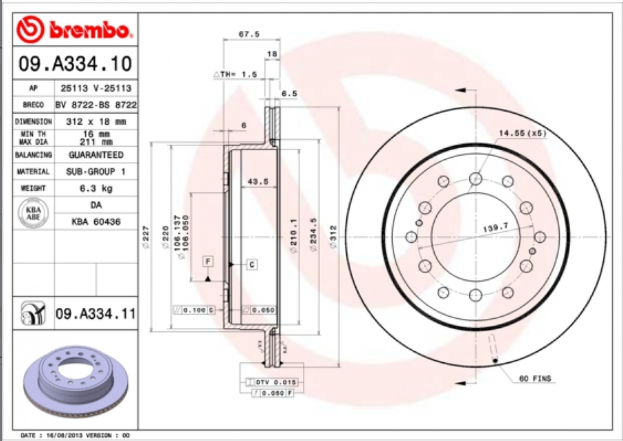 Disque de frein BREMBO 09.A334.11