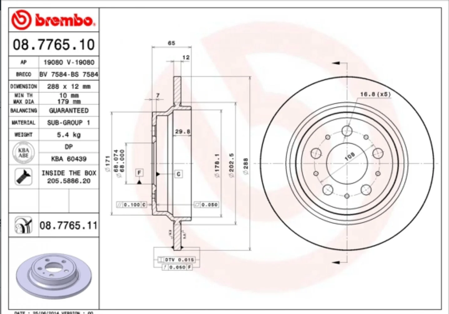 Disque de frein BREMBO 08.7765.11