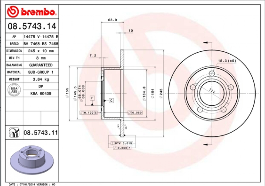Disque de frein BREMBO 08.5743.11