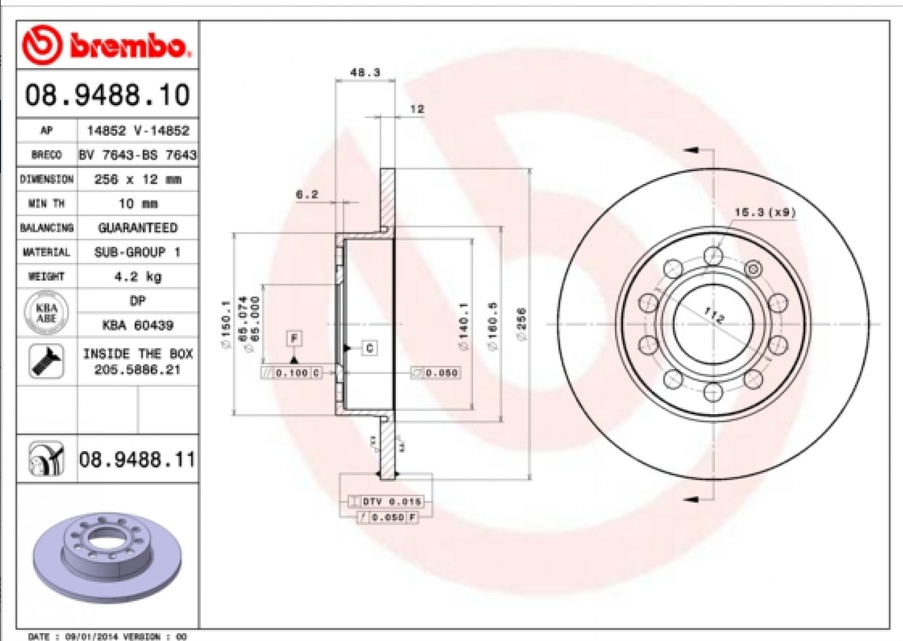 Disque de frein BREMBO 08.9488.11