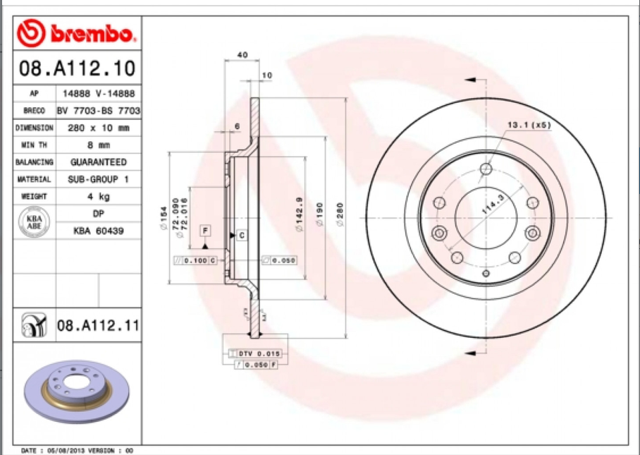 Disque de frein BREMBO 08.A112.11