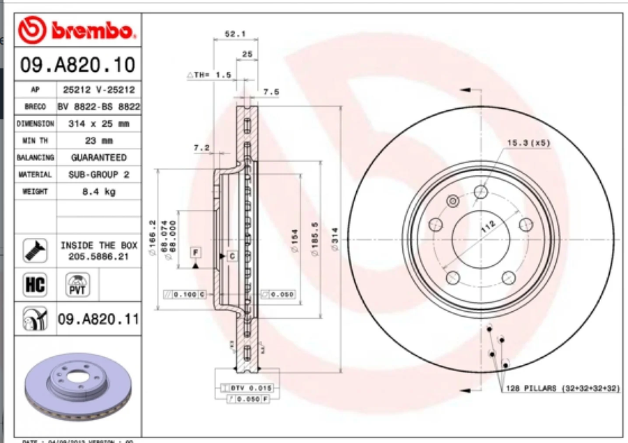 Disque de frein BREMBO 09.A820.11