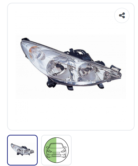 Phare avant droit H1+H7 chromé OEM 620695 – Peugeot 207 (2006-2009)