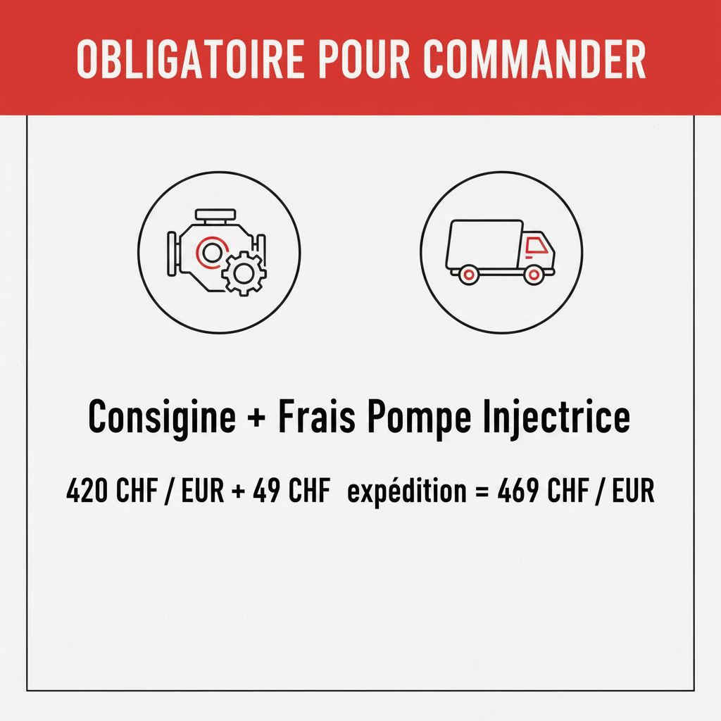 Consigne + Frais Pompe Injectrice Europe â€” 420 EUR + 49 EUR expÃ©dition