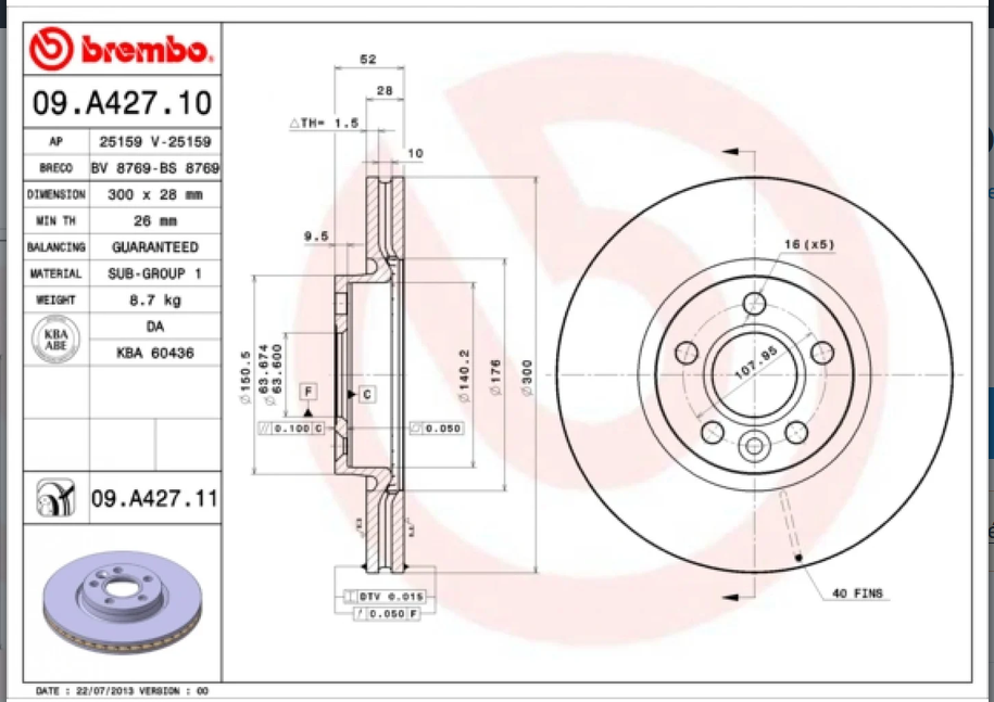 Disque de frein BREMBO 09.A427.11